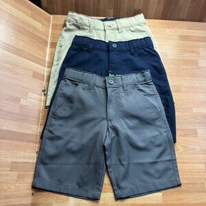 School uniform boys shorts bundle, adjustable waist, size 8, blue, gray & khaki